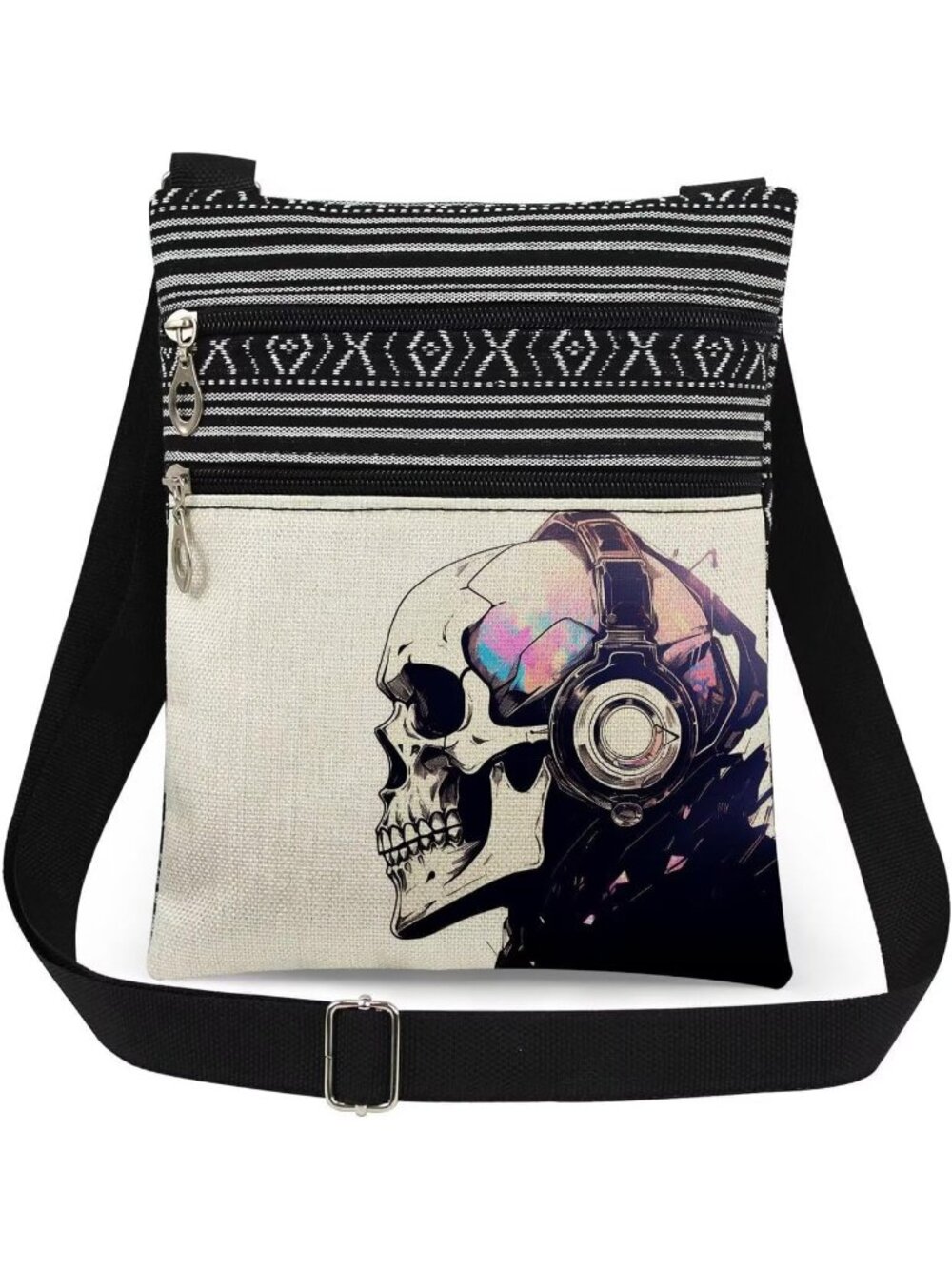 Women's Skeleton Halloween Skull Pouch Adjustable Strap Zipper Crossbody Bag